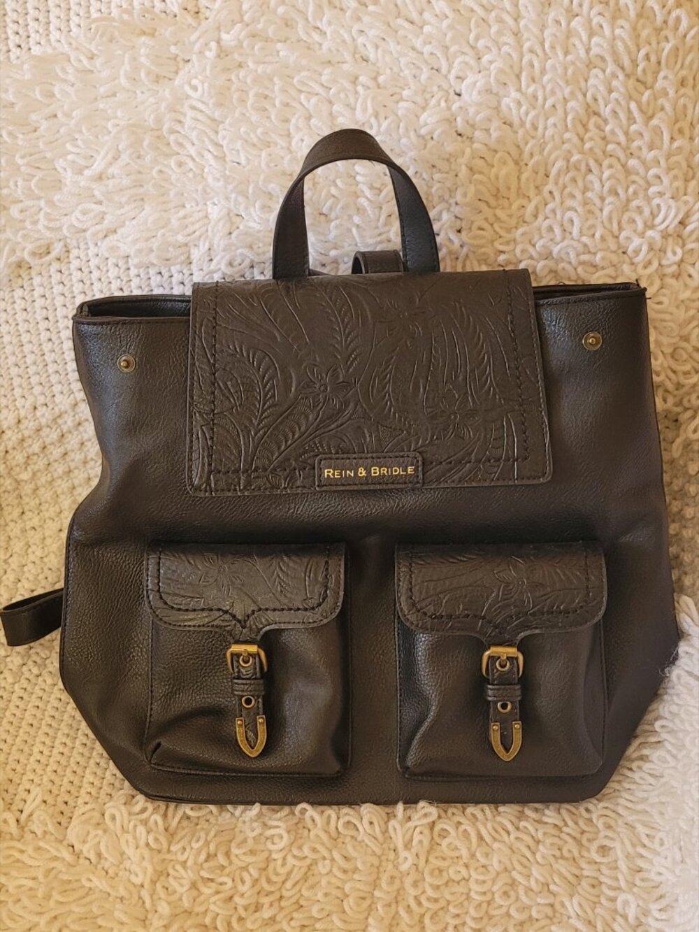 Rein & Bridle Black Embossed Backpack Bag
